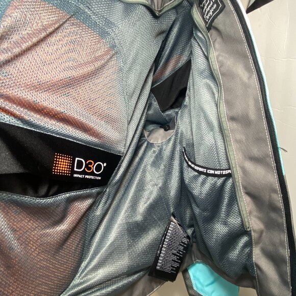 ICON Women's Overlord Gray Turquoise Motorcycle Riding Jacket and Gloves Size M - Picture 4 of 9